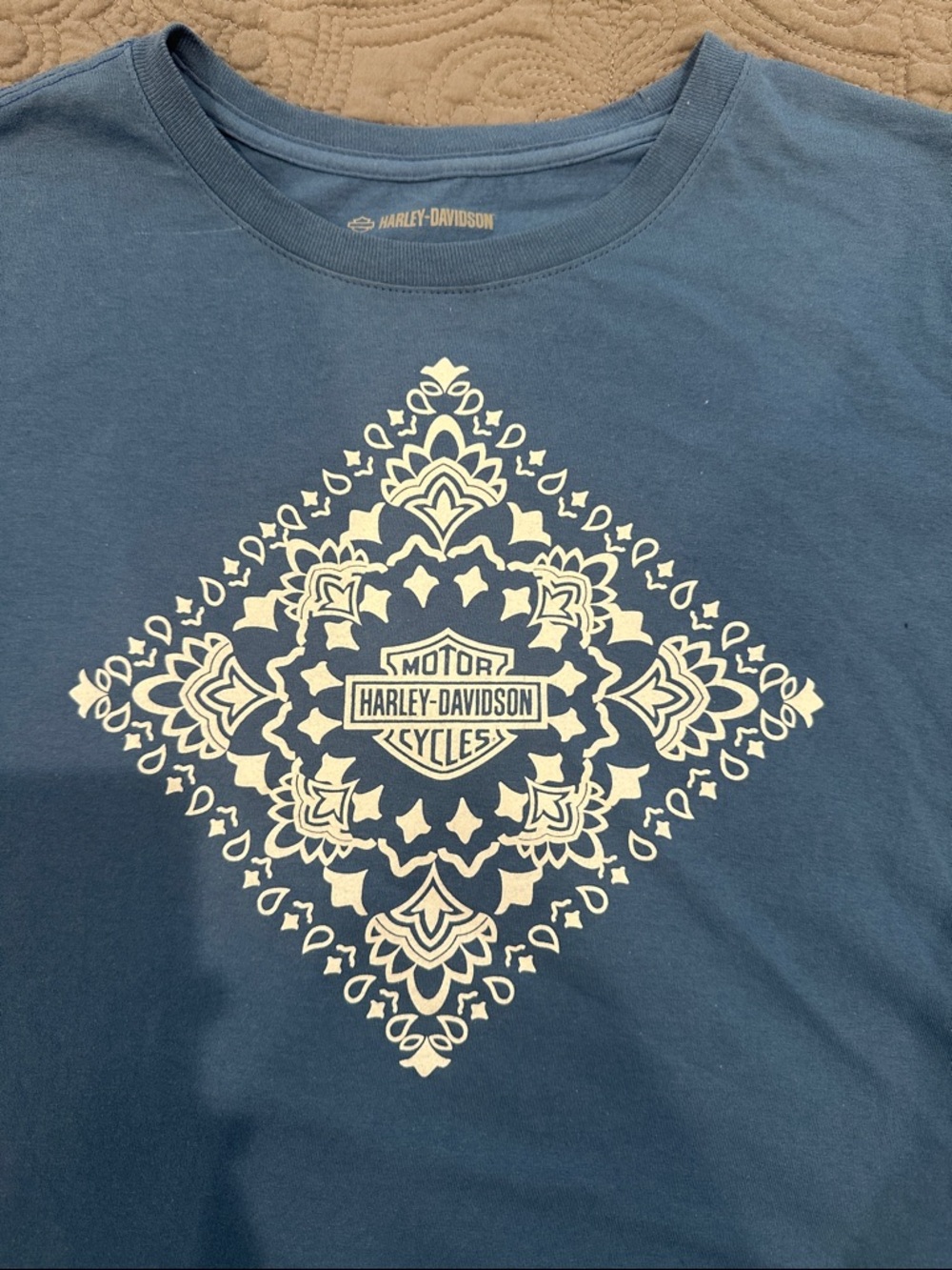 Harley-Davidson Blue Short-Sleeve Tee with White Mandala Logo